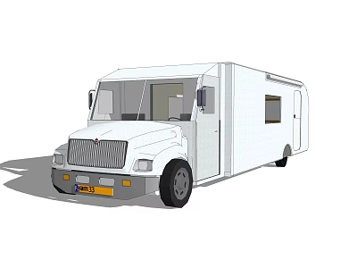 White Recreational Vehicle Exterior Design With Cab And Living Space Windows 3d model