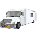 White Recreational Vehicle Exterior Design With Cab And Living Space Windows
