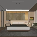 Modern Hotel Guest Room With Comfortable Bed Wooden Accent Wall And Sofa Seating
