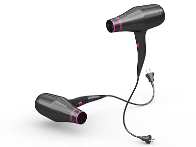 Two Black And Pink Hairdryers As Stylish Daily Electrical Appliances With Power Cords 3d model