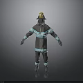 Man in Firefighter Uniform With Yellow Helmet Blue Stripes Gloves And Boots