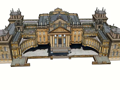 Classical Grand Building With Symmetrical Design Central Entrance Towered Facade And Stone Exterior 3d model