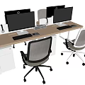 Modern Office Desk Setup With Dual Computer Monitors And Ergonomic Chairs 3d model
