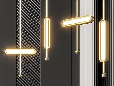 Modern Golden Bar Pendant Chandeliers With Illuminated Sleek Design For Interior 3d model