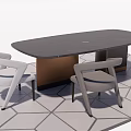 Modern Gray Oval Dining Table Set With Two Upholstered Chairs And Geometric Floor 3d model