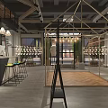 Modern Industrial Clothing Store Interior With Metal Racks Wooden Floor Hanging Lights And Plant Decor