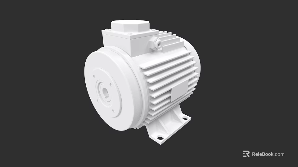White Industrial Electric Motor With Cooling Fins And Stable Base Structure 3d model 