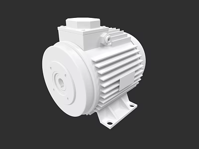 White Industrial Electric Motor With Cooling Fins And Stable Base Structure 3d model