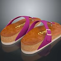 Women's Purple Thong Sandals with Brown Cork Wedge Sole and Gold Buckle
