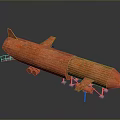 Orange Missile Model With Tail Fins And Support Stands On Display Structure