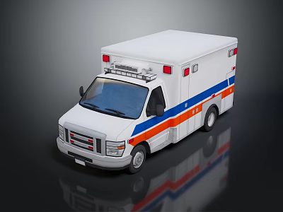 White Ambulance With Red Emergency Roof Lights And Blue Orange Stripes 3d model
