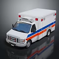 White Ambulance With Red Emergency Roof Lights And Blue Orange Stripes
