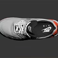 Stylish White Nike Air Max Shoes With Orange Sole And Black Logo Design