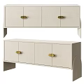 Modern Beige TV Stand With Fabric Panels Gold Handles And Storage Cabinets