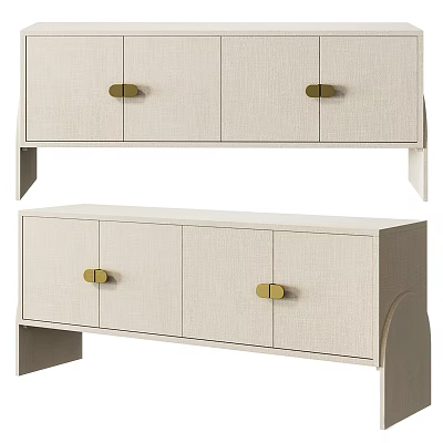Modern Beige TV Stand With Fabric Panels Gold Handles And Storage Cabinets 3d model