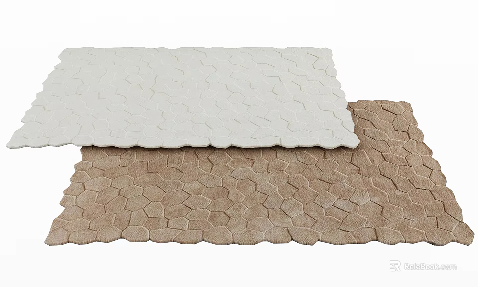 Stylish Rugs With Geometric Pattern In White And Brown 3d model 