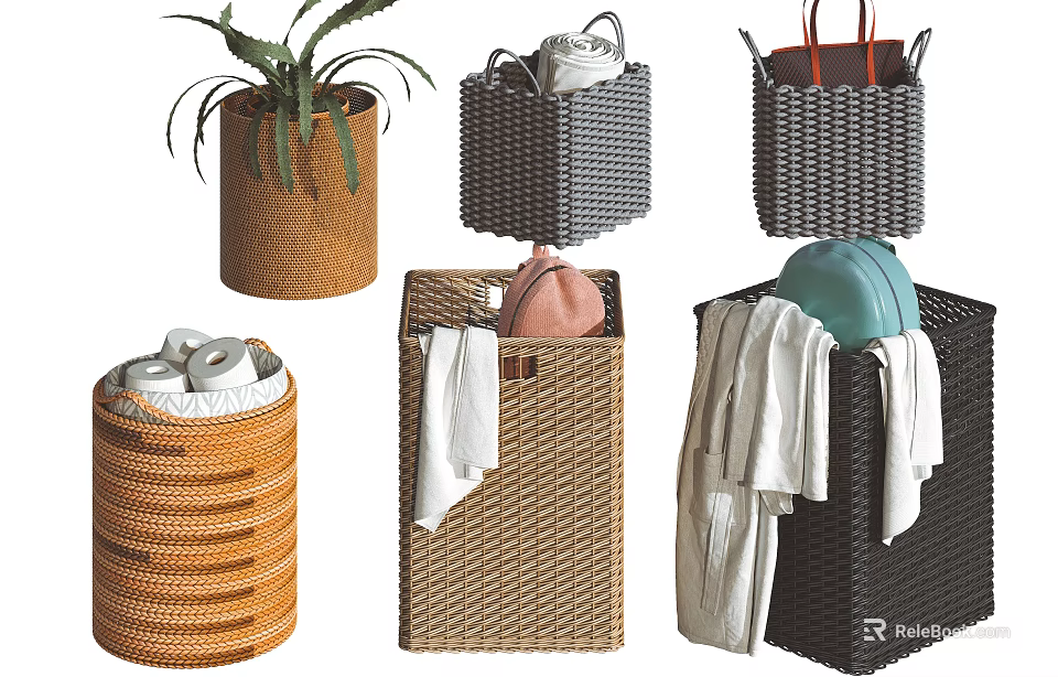 Versatile Woven Storage Baskets For Home Organization 3d model 
