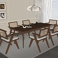 Quiet Ancient Style Dining Table and Chair Chandelier Hanging Picture 3d model
