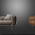 Two Modern Single Sofas Gray and Brown with Soft Cushions and Metal Legs 3d model