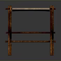 Vintage Rustic Stool with Crossed Metal Frame and Leather Seat Surface