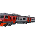 Red and Gray Electric Train with Multiple Carriages for Passenger Transport