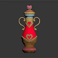 Red Decorative Vase With Pink Heart Top Golden Handles And Heart Design For Daily Use