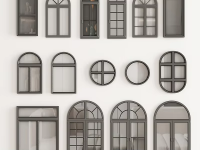 Different Styles of Floor to Ceiling Windows with Arched Circular Grid Patterns for Home Design 3d model