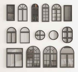 Curved window combination floor-to-ceiling window round window casement window aluminum alloy window 3d model