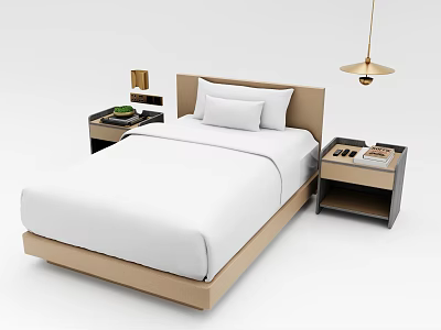 Modern Minimalist Single Bed With White Bedding Bedside Tables And Pendant Light 3d model