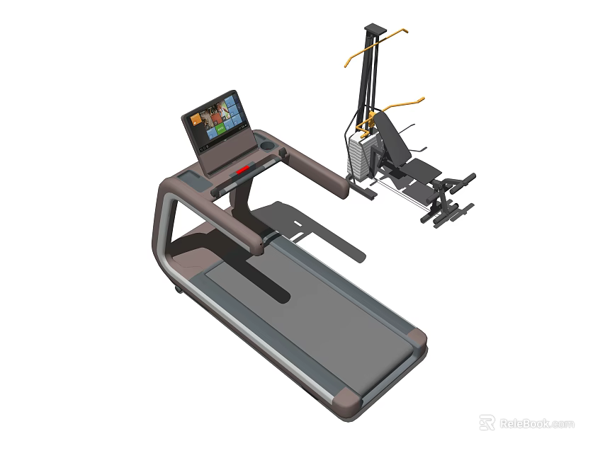 Modern Fitness Treadmill Sports Equipment With Digital Screen And Exercise Accessories 3d model 