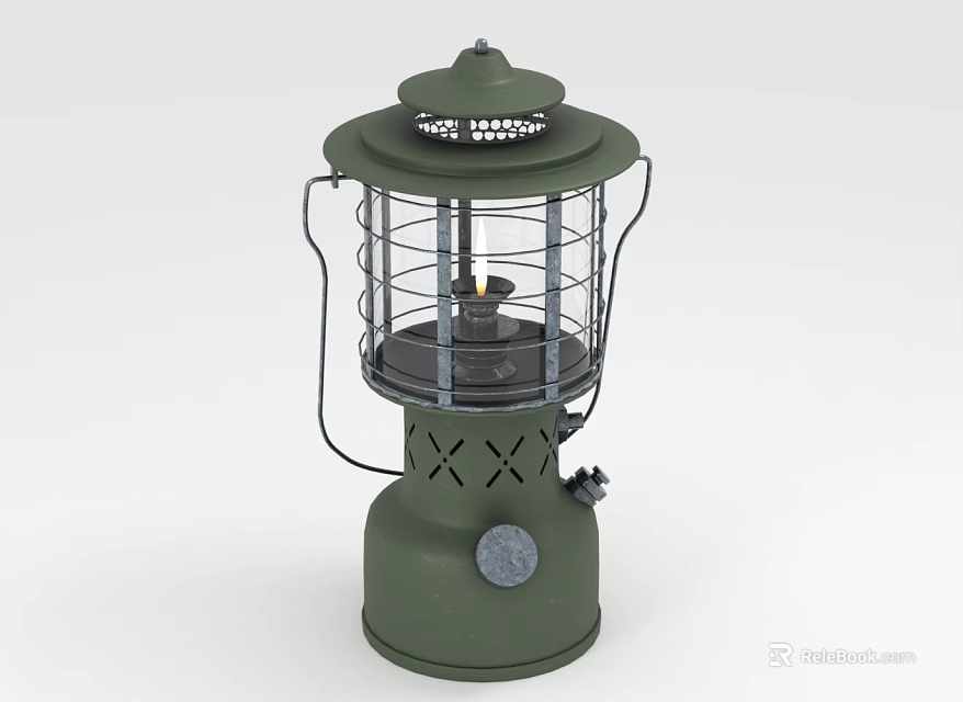 Green Vintage Candle Lantern With Decorative Metal Frame And Classic Design 3d model 