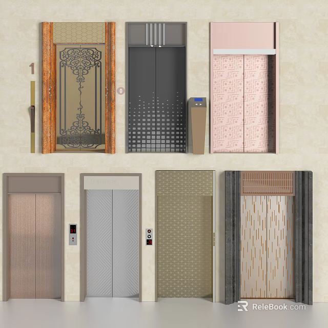 Different Types of Elevator Door Designs With Decorative Patterns And Modern Styles 3d model 