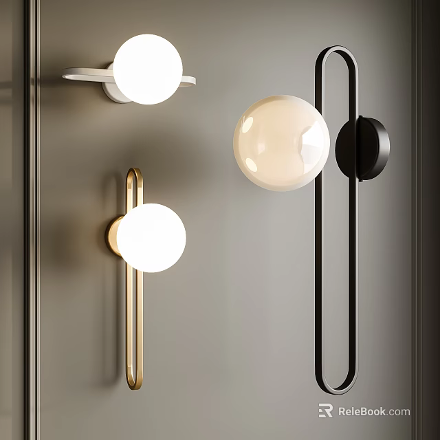 Modern Wall Lights With Spherical Shade Gold Black Metal Frames For Gray Interior Decor 3d model