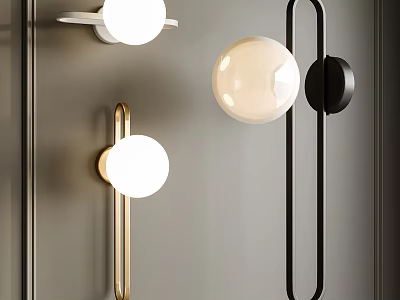 Modern Wall Lights With Spherical Shade Gold Black Metal Frames For Gray Interior Decor 3d model