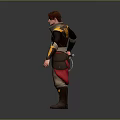 Fantasy Male Character With Brown Hair Dark Coat Yellow Accents And Waist Belt Holding Object