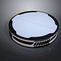 Round Computer Cooling Pad Featuring White Surface Black Edge And Bottom Stripes Design