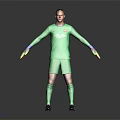 Man Wearing Green Barcelona Soccer Uniform With Goalkeeper Gloves In Standing Pose