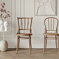 Comfortable Wooden Leisure Chairs in Modern Interior with White Walls Decorative Paintings Small Table Vase