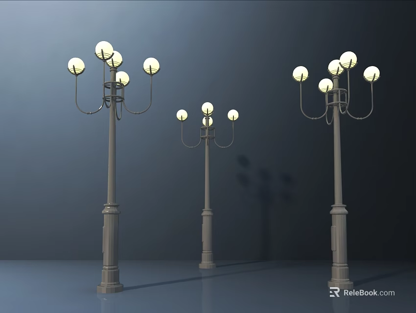 Classic Outdoor Lights with Pillar Design and Spherical Bulbs for Garden Decoration 3d model 