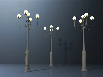 Classic Outdoor Lights with Pillar Design and Spherical Bulbs for Garden Decoration 3d model