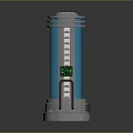 Metallic Blue Cylindrical Container With Glowing Interior Silver Base And Metal Brackets