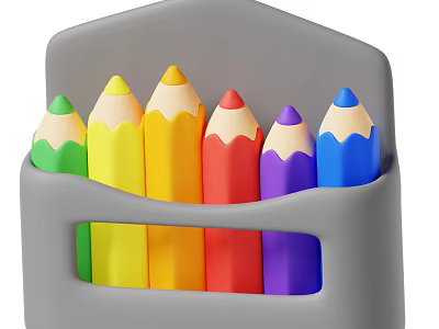 Colored Pencils Stored in Grey Holder with Green Yellow Orange Red Purple Blue Colors 3d model