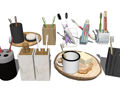 Essential Bathroom Accessories Including Toothbrushes Toothpaste Soap Dish And Toothbrush Holders 3d model