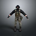 Tactical Military Character Wearing Camouflage Pants Tactical Vest And Headphones