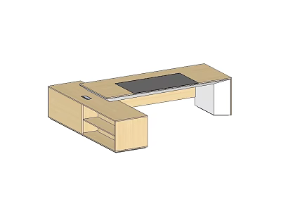 Modern Wooden Office Desk With Black Desktop Mat And White Supports 3d model