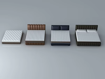 Different Styles of Double Bed with Various Headboard Designs and Mattress Options 3d model