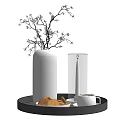 White Ceramic Vase With White Flower Branches On Tray With Cookies Coffee And Candle