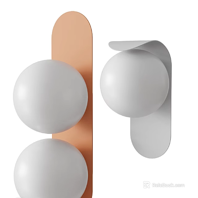 Minimalist Modern Wall Lamps With White Spherical Shades And Curved Orange Gray Backplates 3d model 