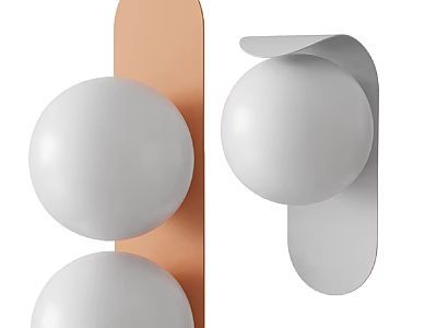 Minimalist Modern Wall Lamps With White Spherical Shades And Curved Orange Gray Backplates 3d model