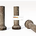 Three Weathered Stone Columns With Standing And Fallen Positions And Textured Surfaces
